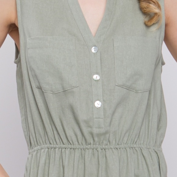 SUMMER LINEN DRESS WITH POCKETS - SAGE - Picture 4 of 5